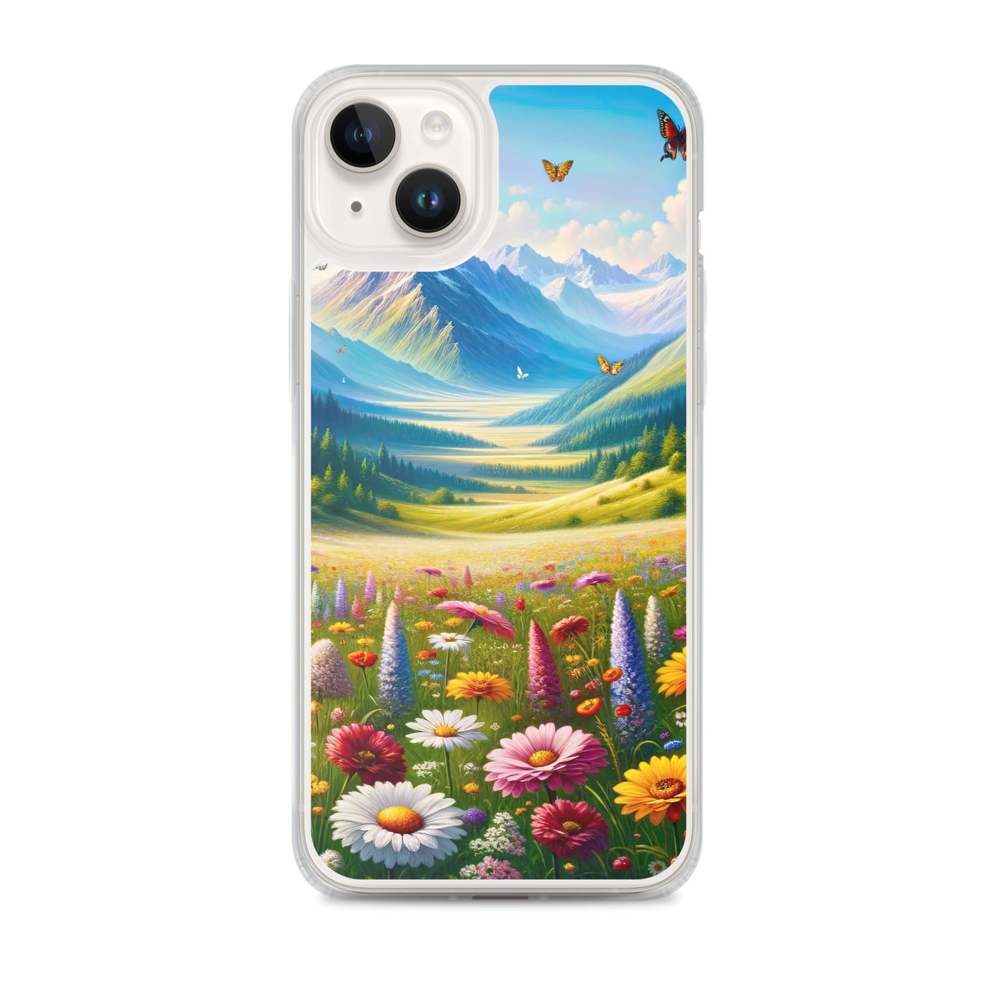 Ölgemälde einer ruhigen Almwiese, Oase mit bunter Wildblumenpracht - iPhone Schutzhülle (durchsichtig) camping xxx yyy zzz iPhone 14 Plus