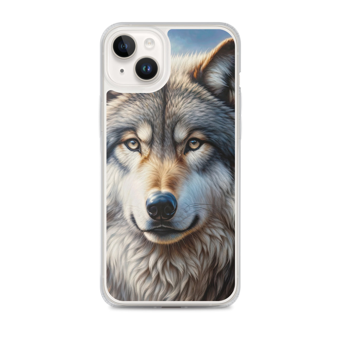 Porträt-Ölgemälde eines prächtigen Wolfes mit faszinierenden Augen (AN) - iPhone Schutzhülle (durchsichtig) xxx yyy zzz iPhone 14 Plus