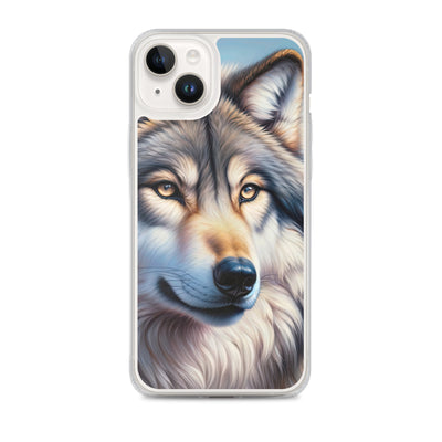 Ölgemäldeporträt eines majestätischen Wolfes mit intensiven Augen in der Berglandschaft (AN) - iPhone Schutzhülle (durchsichtig) xxx yyy zzz iPhone 14 Plus