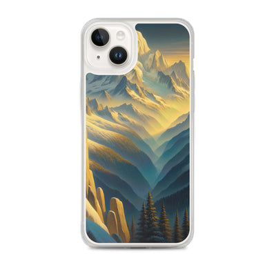 Ölgemälde eines Wanderers bei Morgendämmerung auf Alpengipfeln mit goldenem Sonnenlicht - iPhone Schutzhülle (durchsichtig) wandern xxx yyy zzz iPhone 14 Plus