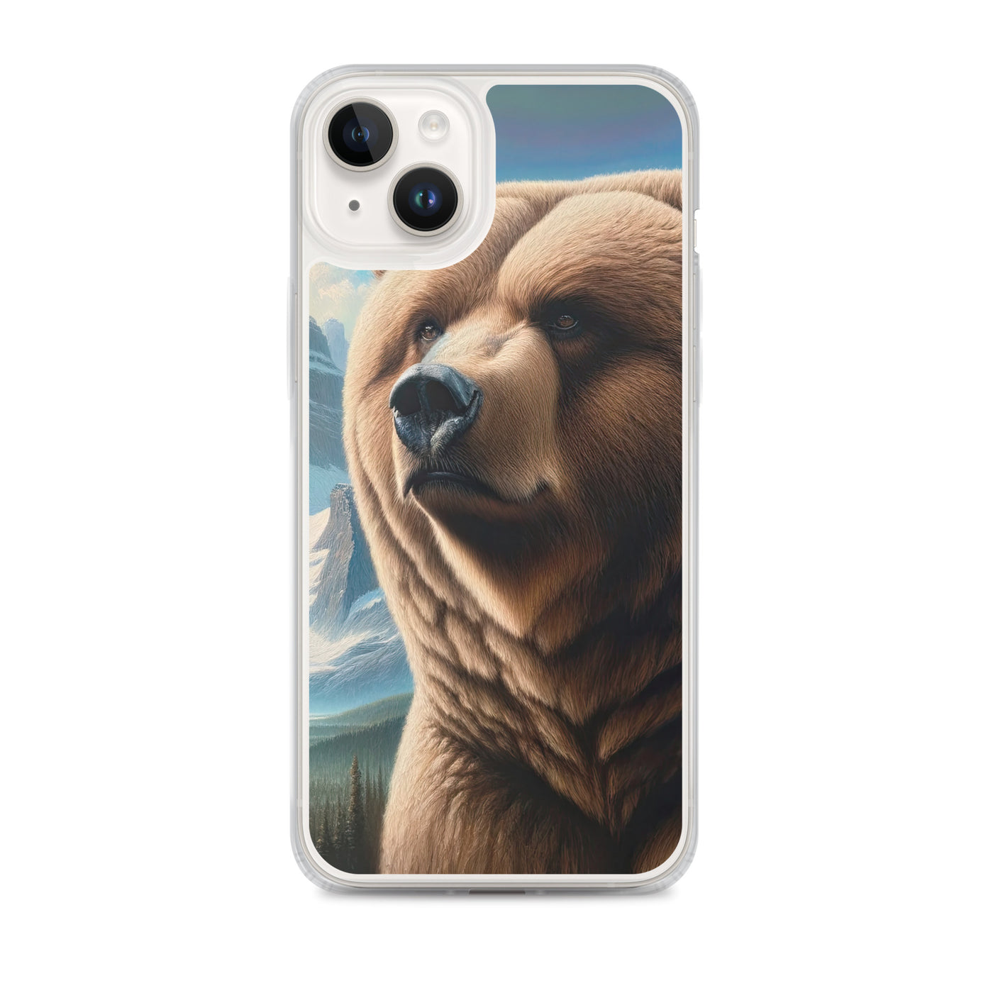 Realistisches Ölgemälde eines männlichen Bären in den Bergen mit Fokus auf Stärke und Schärfe - iPhone Schutzhülle (durchsichtig) camping xxx yyy zzz iPhone 14 Plus