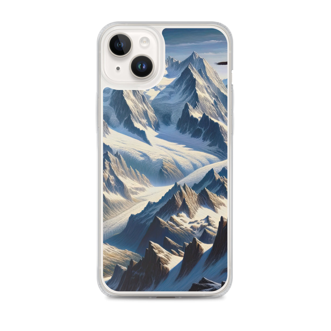 Ölgemälde der Alpen mit hervorgehobenen zerklüfteten Geländen im Licht und Schatten - iPhone Schutzhülle (durchsichtig) berge xxx yyy zzz iPhone 14 Plus