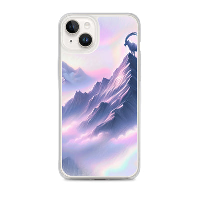 Pastellzeichnung der Alpen im Morgengrauen mit Steinbock in Rosa- und Lavendeltönen - iPhone Schutzhülle (durchsichtig) berge xxx yyy zzz iPhone 14 Plus