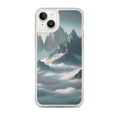 Foto eines nebligen Alpenmorgens, scharfe Gipfel ragen aus dem Nebel - iPhone Schutzhülle (durchsichtig) berge xxx yyy zzz iPhone 14 Plus