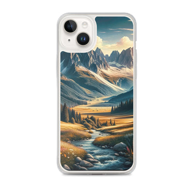 Quadratisches Kunstwerk der Alpen, majestätische Berge unter goldener Sonne - iPhone Schutzhülle (durchsichtig) berge xxx yyy zzz iPhone 14 Plus