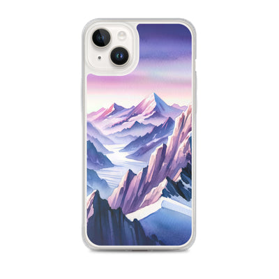 Aquarell eines Bergsteigers auf einem Alpengipfel in der Abenddämmerung - iPhone Schutzhülle (durchsichtig) wandern xxx yyy zzz iPhone 14 Plus