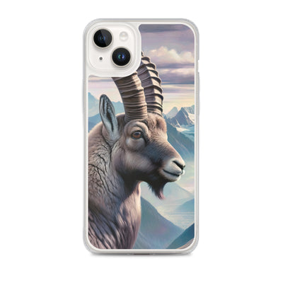 Digitales Steinbock-Porträt vor Alpenkulisse - iPhone Schutzhülle (durchsichtig) berge xxx yyy zzz iPhone 14 Plus