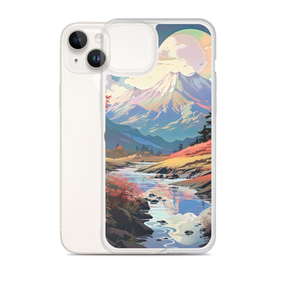 Berge. Fluss und Blumen - Malerei - iPhone Schutzhülle (durchsichtig) berge xxx