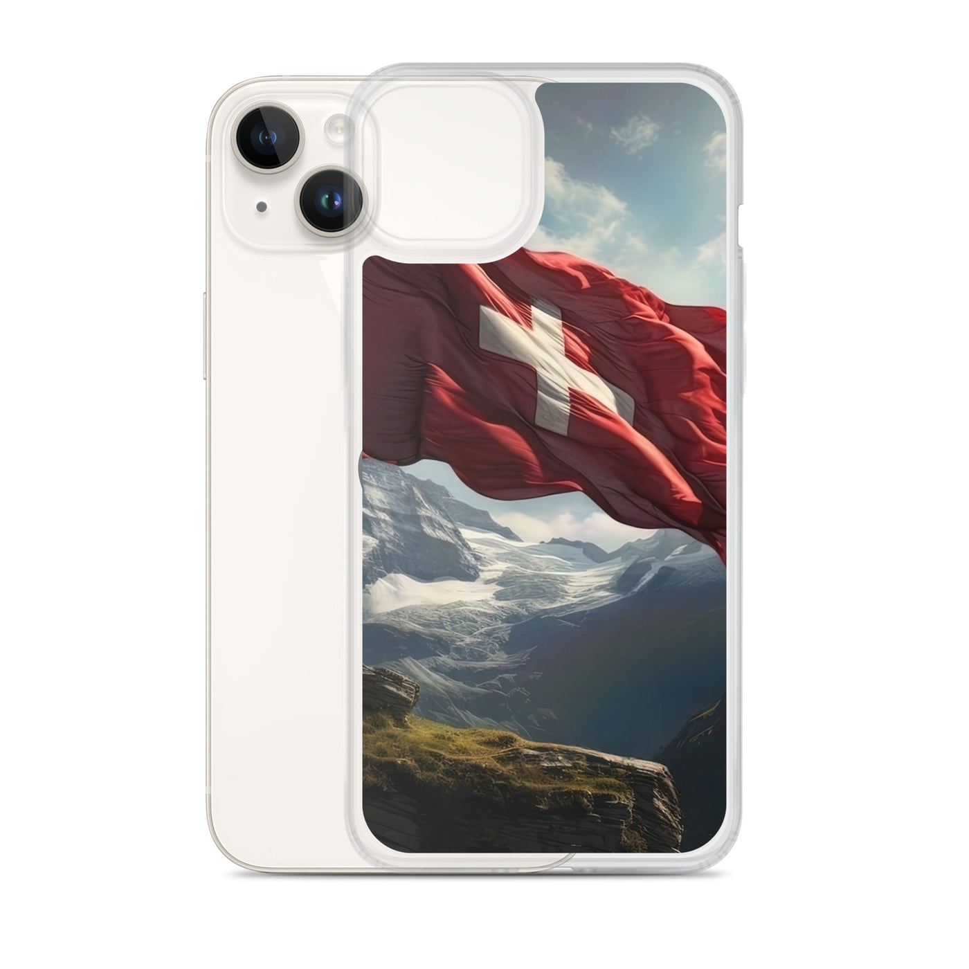 Schweizer Flagge und Berge im Hintergrund - Fotorealistische Malerei - iPhone Schutzhülle (durchsichtig) berge xxx