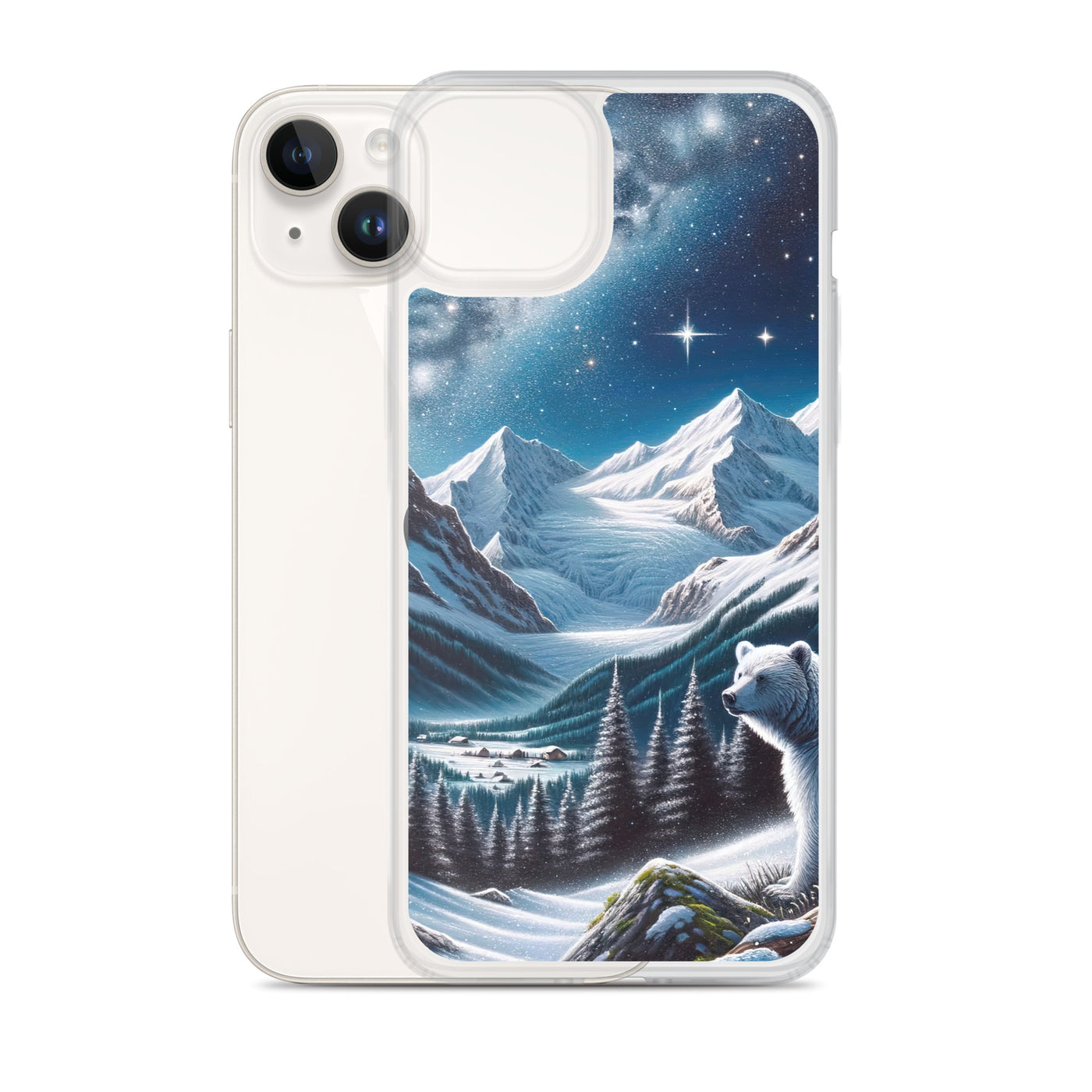 Sternennacht und Eisbär: Acrylgemälde mit Milchstraße, Alpen und schneebedeckte Gipfel - iPhone Schutzhülle (durchsichtig) camping xxx yyy zzz