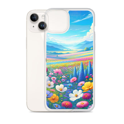 Weitläufiges Blumenfeld unter himmelblauem Himmel, leuchtende Flora - iPhone Schutzhülle (durchsichtig) camping xxx yyy zzz