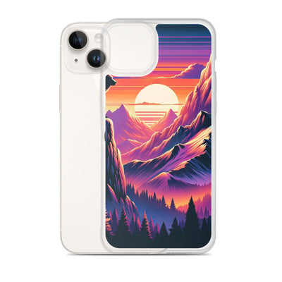 Alpen-Sonnenuntergang mit Bär auf Hügel, warmes Himmelsfarbenspiel - iPhone Schutzhülle (durchsichtig) camping xxx yyy zzz