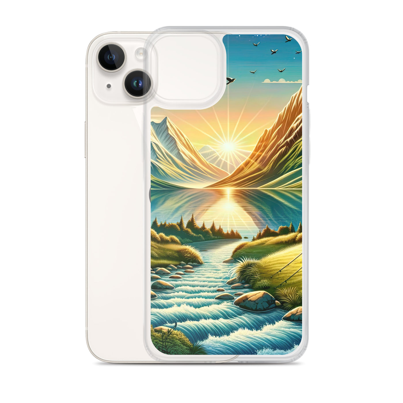 Zelt im Alpenmorgen mit goldenem Licht, Schneebergen und unberührten Seen - iPhone Schutzhülle (durchsichtig) berge xxx yyy zzz