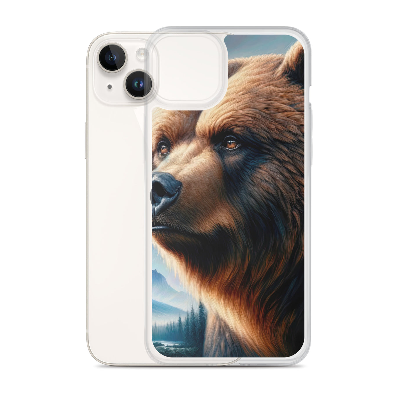 Ölgemälde, das das Gesicht eines starken realistischen Bären einfängt. Porträt - iPhone Schutzhülle (durchsichtig) camping xxx yyy zzz