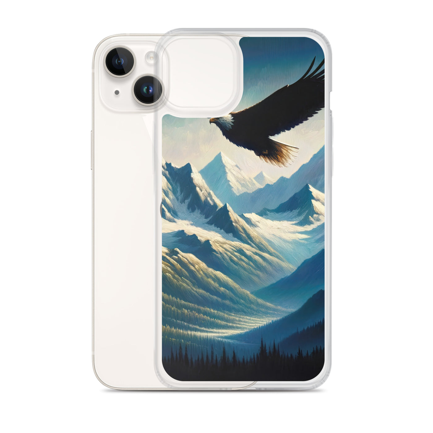 Ölgemälde eines Adlers vor schneebedeckten Bergsilhouetten - iPhone Schutzhülle (durchsichtig) berge xxx yyy zzz