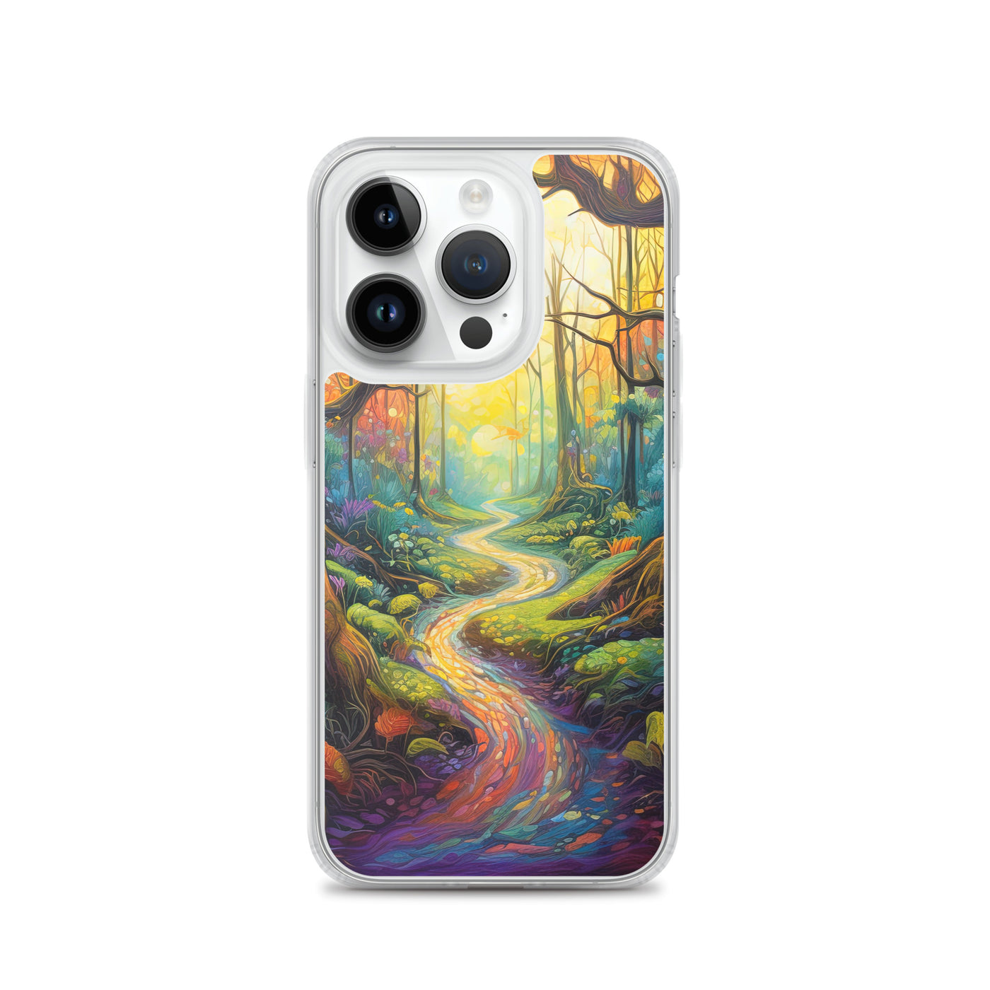Wald und Wanderweg - Bunte, farbenfrohe Malerei - iPhone Schutzhülle (durchsichtig) camping xxx iPhone 14 Pro