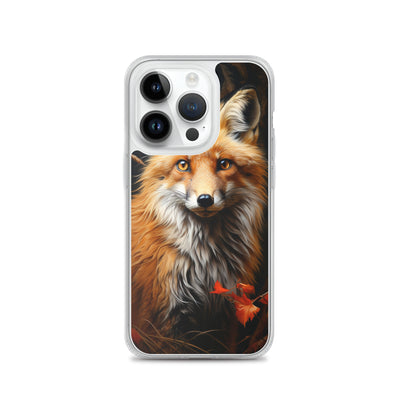 Fuchs Porträt und Herbstblätter - Malerei - iPhone Schutzhülle (durchsichtig) camping xxx iPhone 14 Pro