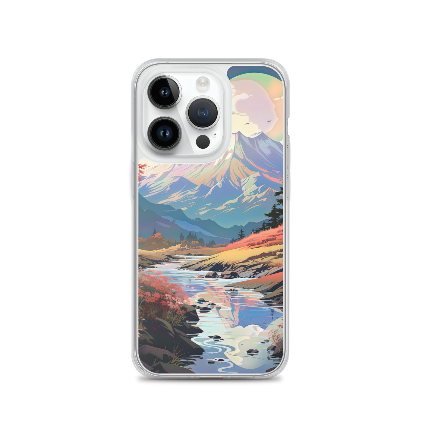 Berge. Fluss und Blumen - Malerei - iPhone Schutzhülle (durchsichtig) berge xxx iPhone 14 Pro