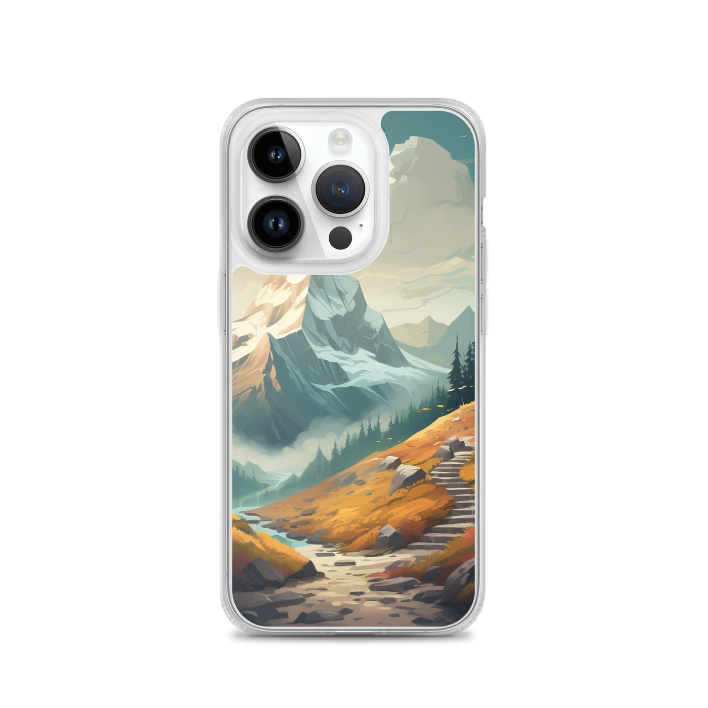 Berge, Wald und Wanderweg - Malerei - iPhone Schutzhülle (durchsichtig) berge xxx iPhone 14 Pro