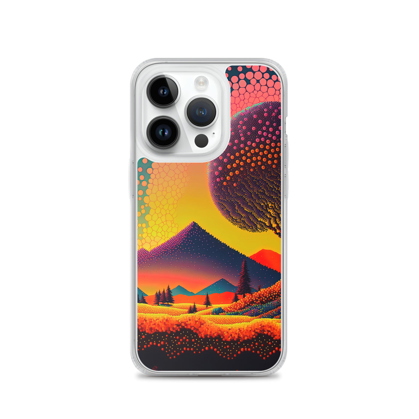 Berge und warme Farben - Punktkunst - iPhone Schutzhülle (durchsichtig) berge xxx iPhone 14 Pro
