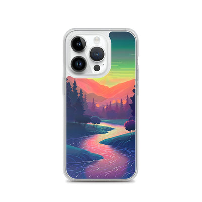 Berge, Fluss, Sonnenuntergang - Malerei - iPhone Schutzhülle (durchsichtig) berge xxx iPhone 14 Pro