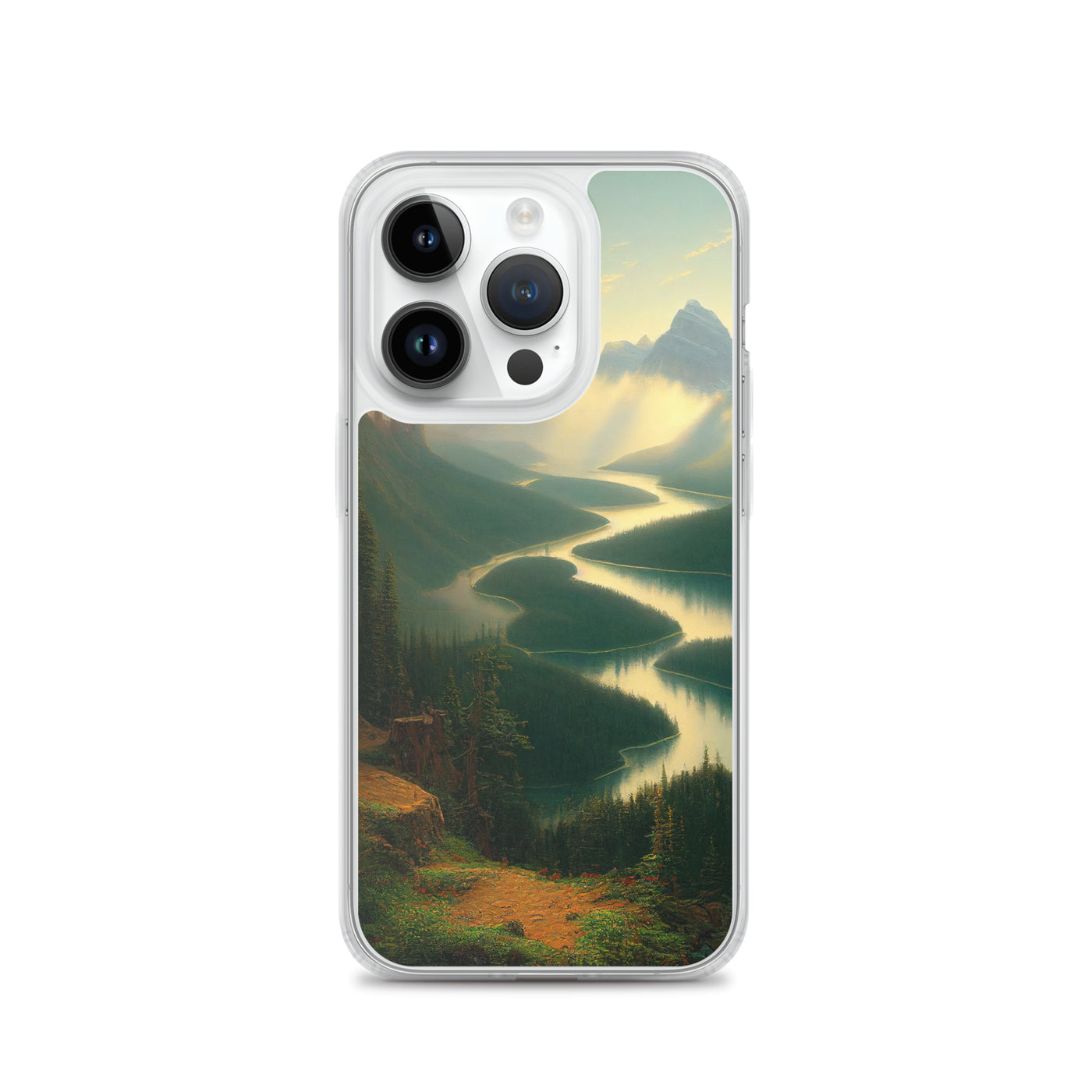 Landschaft mit Bergen, See und viel grüne Natur - Malerei - iPhone Schutzhülle (durchsichtig) berge xxx iPhone 14 Pro
