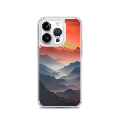 Sonnteruntergang, Gebirge und Nebel - Landschaftsmalerei - iPhone Schutzhülle (durchsichtig) berge xxx iPhone 14 Pro