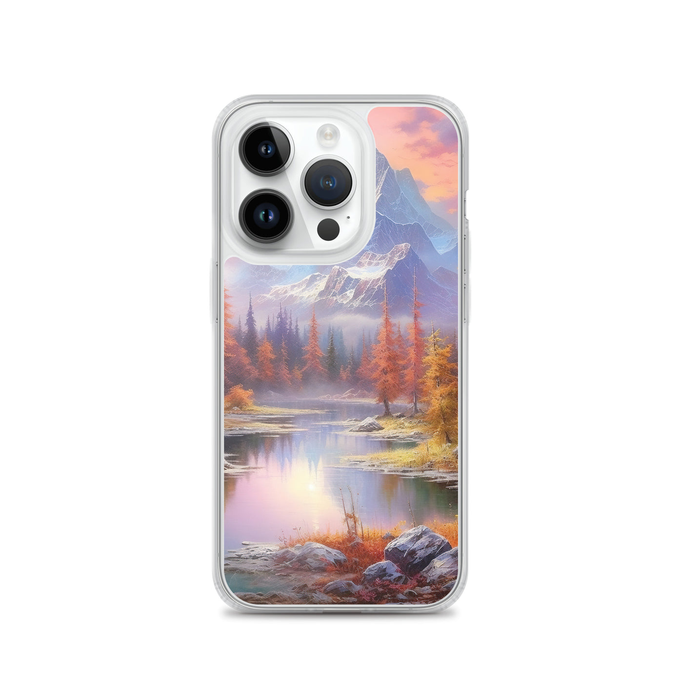 Landschaftsmalerei - Berge, Bäume, Bergsee und Herbstfarben - iPhone Schutzhülle (durchsichtig) berge xxx iPhone 14 Pro