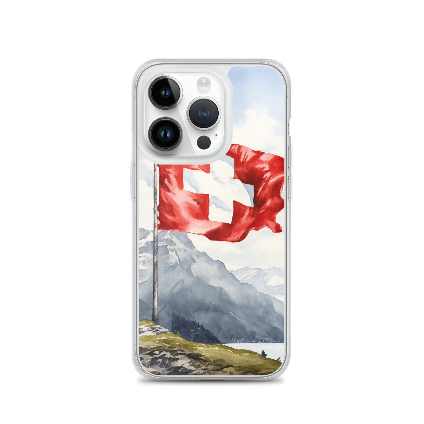 Schweizer Flagge und Berge im Hintergrund - Epische Stimmung - Malerei - iPhone Schutzhülle (durchsichtig) berge xxx iPhone 14 Pro