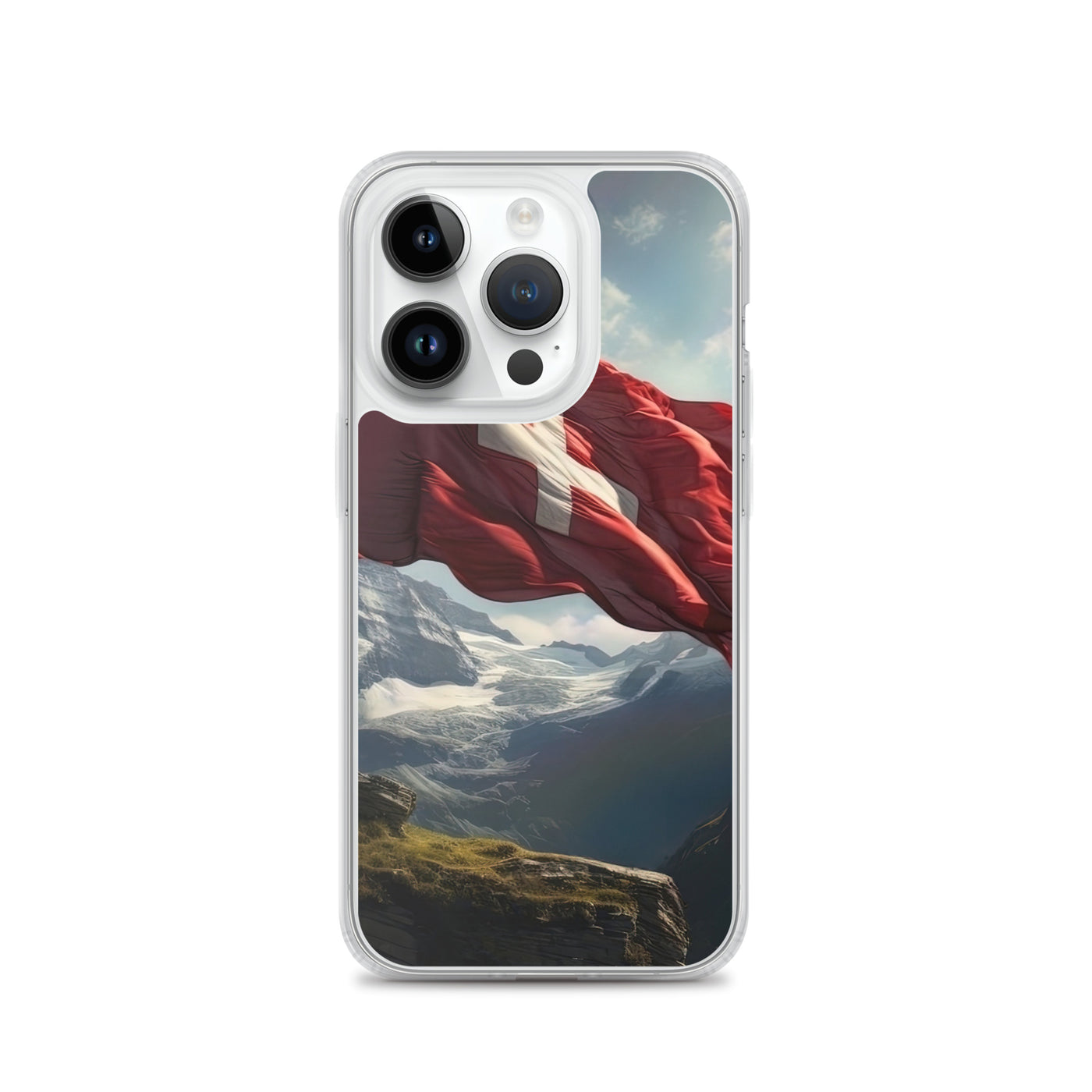 Schweizer Flagge und Berge im Hintergrund - Fotorealistische Malerei - iPhone Schutzhülle (durchsichtig) berge xxx iPhone 14 Pro