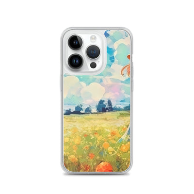Dame mit Hut im Feld mit Blumen - Landschaftsmalerei - iPhone Schutzhülle (durchsichtig) camping xxx iPhone 14 Pro