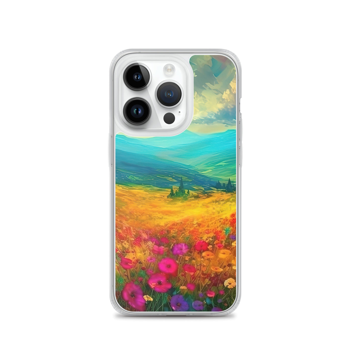 Berglandschaft und schöne farbige Blumen - Malerei - iPhone Schutzhülle (durchsichtig) berge xxx iPhone 14 Pro