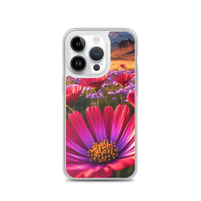 Wünderschöne Blumen und Berge im Hintergrund - iPhone Schutzhülle (durchsichtig) berge xxx iPhone 14 Pro