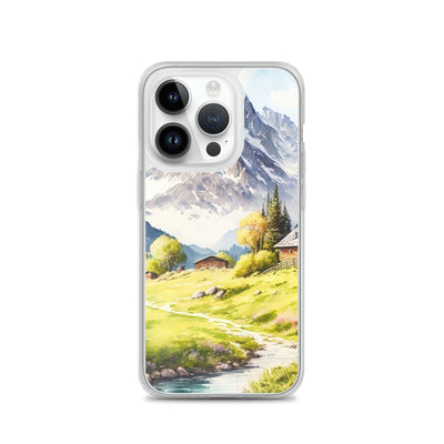 Epische Berge und Berghütte - Landschaftsmalerei - iPhone Schutzhülle (durchsichtig) berge xxx iPhone 14 Pro
