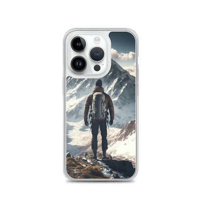 Wanderer auf Berg von hinten - Malerei - iPhone Schutzhülle (durchsichtig) berge xxx iPhone 14 Pro