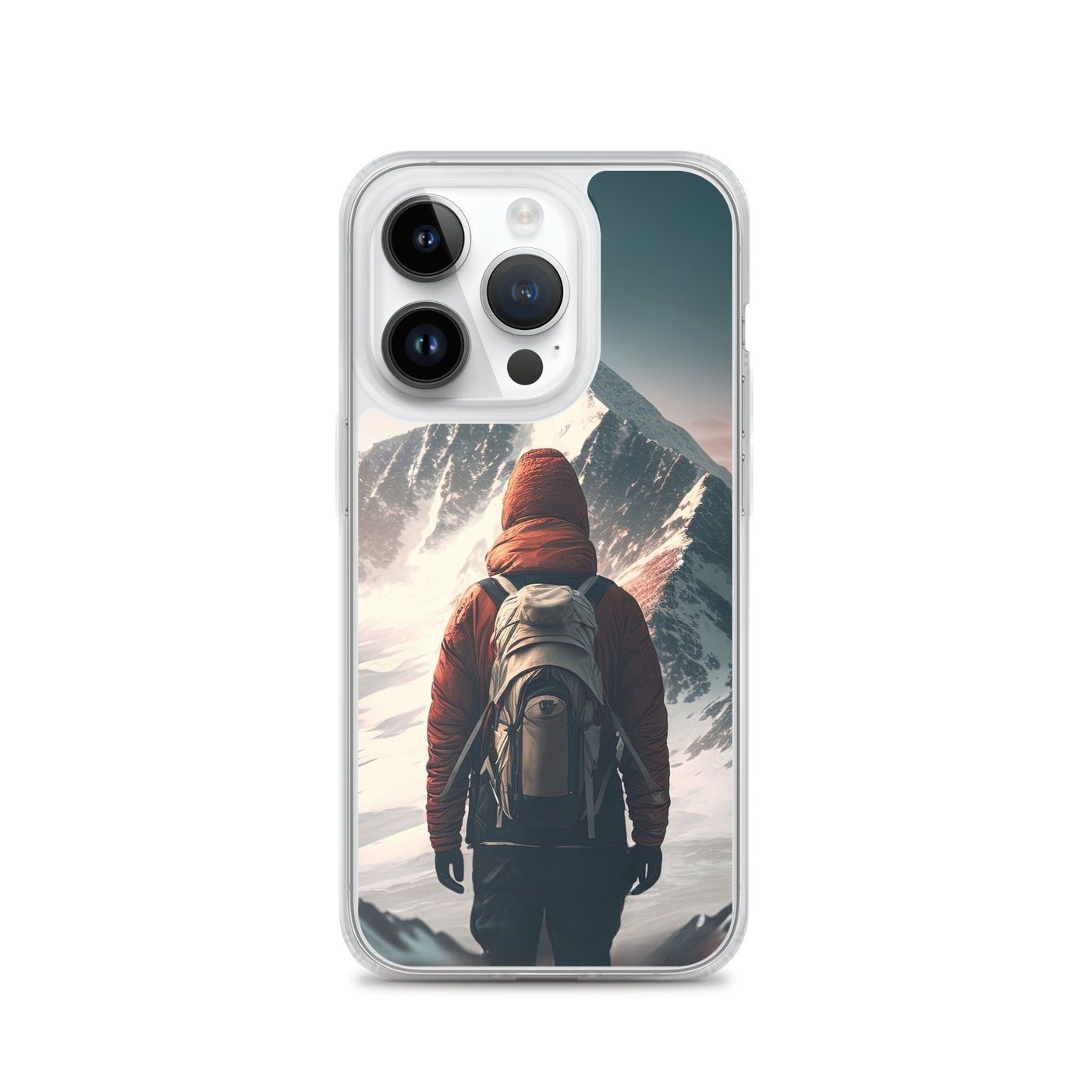 Wanderer von hinten vor einem Berg - Malerei - iPhone Schutzhülle (durchsichtig) berge xxx iPhone 14 Pro