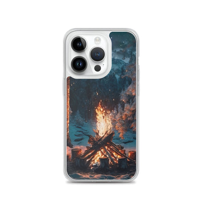 Lagerfeuer beim Camping - Wald mit Schneebedeckten Bäumen - Malerei - iPhone Schutzhülle (durchsichtig) camping xxx iPhone 14 Pro