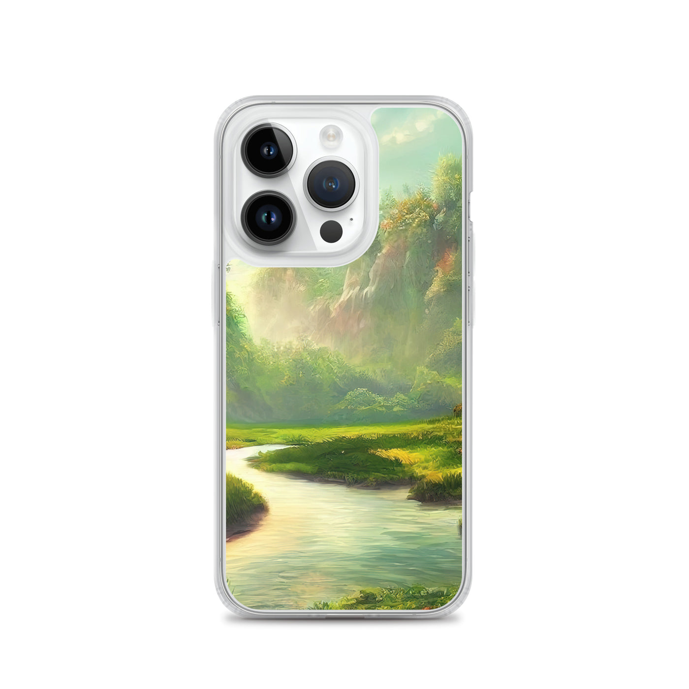 Bach im tropischen Wald - Landschaftsmalerei - iPhone Schutzhülle (durchsichtig) camping xxx iPhone 14 Pro