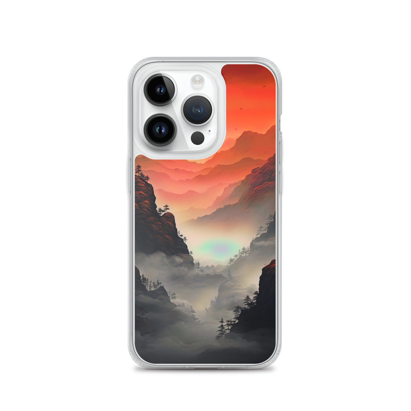 Gebirge, rote Farben und Nebel - Episches Kunstwerk - iPhone Schutzhülle (durchsichtig) berge xxx iPhone 14 Pro