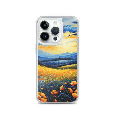 Berglandschaft mit schönen gelben Blumen - Landschaftsmalerei - iPhone Schutzhülle (durchsichtig) berge xxx iPhone 14 Pro