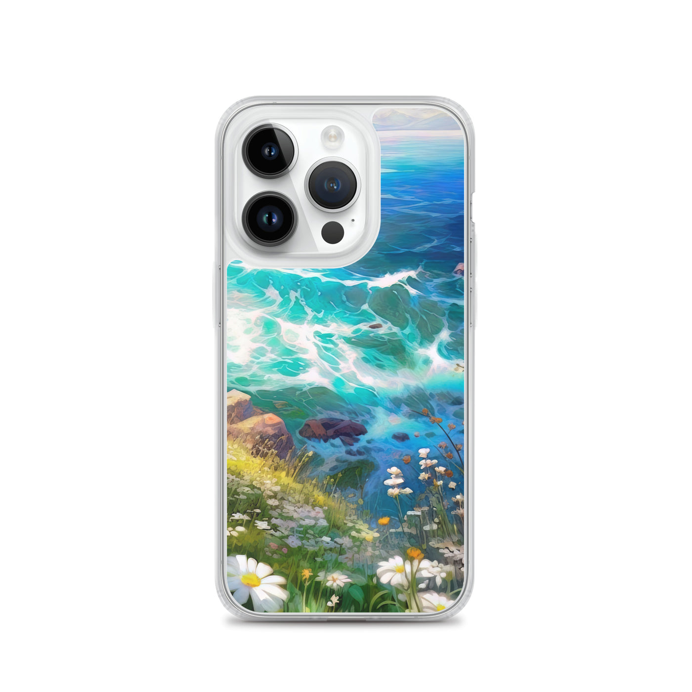 Berge, Blumen, Fluss und Steine - Malerei - iPhone Schutzhülle (durchsichtig) camping xxx iPhone 14 Pro