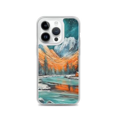 Berglandschaft und Zelte - Nachtstimmung - Landschaftsmalerei - iPhone Schutzhülle (durchsichtig) camping xxx iPhone 14 Pro