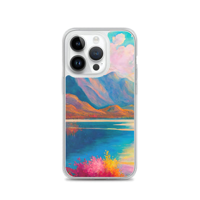 Berglandschaft und Bergsee - Farbige Ölmalerei - iPhone Schutzhülle (durchsichtig) berge xxx iPhone 14 Pro