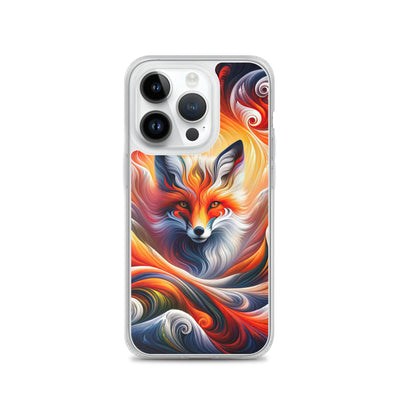 Abstraktes Kunstwerk, das den Geist der Alpen verkörpert. Leuchtender Fuchs in den Farben Orange, Rot, Weiß - iPhone Schutzhülle (durchsichtig) camping xxx yyy zzz iPhone 14 Pro