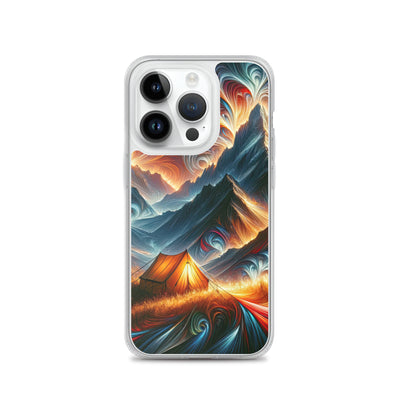 Abstrakte Kunst der Alpen, wo die Berge mit dynamischen Farben und Mustern pulsieren und eine Szene Energie schaffen - Schutzhülle camping xxx yyy zzz iPhone 14 Pro