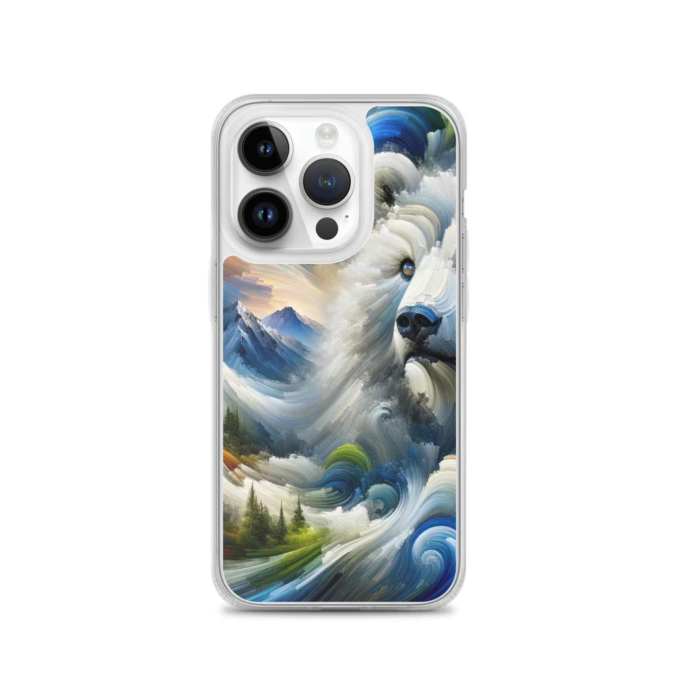 Abstrakte Alpen & Eisbär Kunst in dynamischen Farben - iPhone Schutzhülle (durchsichtig) camping xxx yyy zzz iPhone 14 Pro