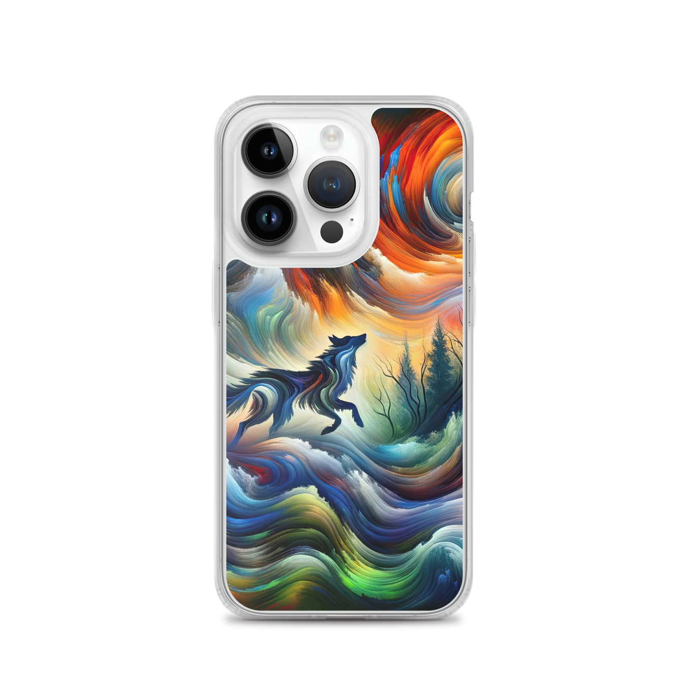 Alpen Abstraktgemälde mit Wolf Silhouette in lebhaften Farben (AN) - iPhone Schutzhülle (durchsichtig) xxx yyy zzz iPhone 14 Pro