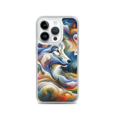 Abstraktes Alpen Gemälde: Wirbelnde Farben und Majestätischer Wolf, Silhouette (AN) - iPhone Schutzhülle (durchsichtig) xxx yyy zzz iPhone 14 Pro
