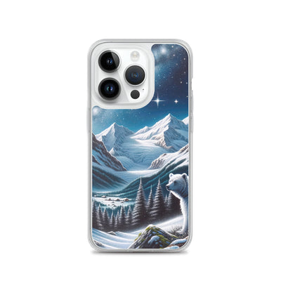 Sternennacht und Eisbär: Acrylgemälde mit Milchstraße, Alpen und schneebedeckte Gipfel - iPhone Schutzhülle (durchsichtig) camping xxx yyy zzz iPhone 14 Pro