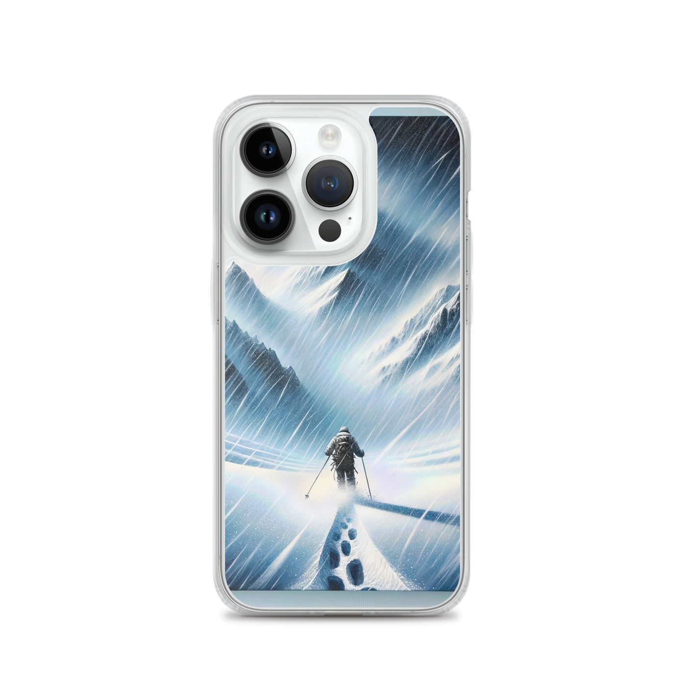 Wanderer und Bergsteiger im Schneesturm: Acrylgemälde der Alpen - iPhone Schutzhülle (durchsichtig) wandern xxx yyy zzz iPhone 14 Pro